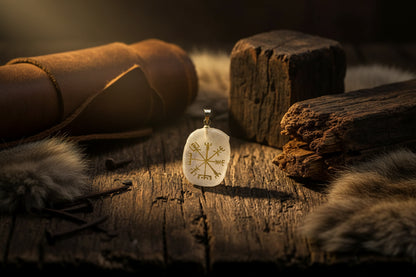 Nordic Compass Pendant - Sorceress Sanctuary Natural Red Aventurine-Natural Redstone-Natural Amethyst-Natural White Crystal-Natural Lapis Lazuli