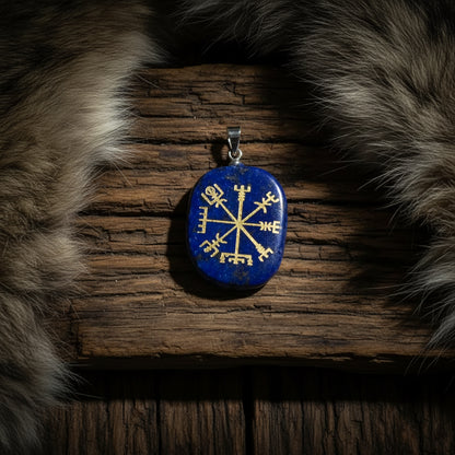 Nordic Compass Pendant - Sorceress Sanctuary Natural Red Aventurine-Natural Redstone-Natural Amethyst-Natural White Crystal-Natural Lapis Lazuli