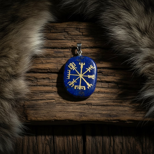 Nordic Compass Pendant - Sorceress Sanctuary Natural Red Aventurine-Natural Redstone-Natural Amethyst-Natural White Crystal-Natural Lapis Lazuli