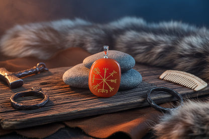 Nordic Compass Pendant - Sorceress Sanctuary Natural Red Aventurine-Natural Redstone-Natural Amethyst-Natural White Crystal-Natural Lapis Lazuli