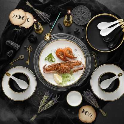 Nordic Dinnerware Set - Sorceress Sanctuary Rice Bowl - Black -4.5-Rice bowl - White -4.5-Platter - White -8-Platter - White -10-Platter - Black -8
