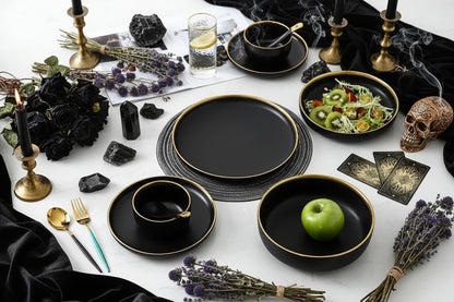 Nordic Dinnerware Set - Sorceress Sanctuary Rice Bowl - Black -4.5-Rice bowl - White -4.5-Platter - White -8-Platter - White -10-Platter - Black -8