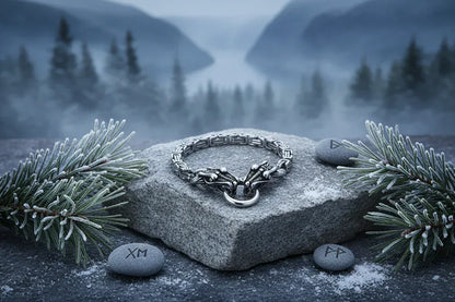 Nordic Dragon Bracelet - Sorceress Sanctuary With stainless steel ring / 19cm-With stainless steel ring / 21cm-With stainless steel ring / 23cm-Matching gold ring / 23cm-Matching gold ring / 19cm