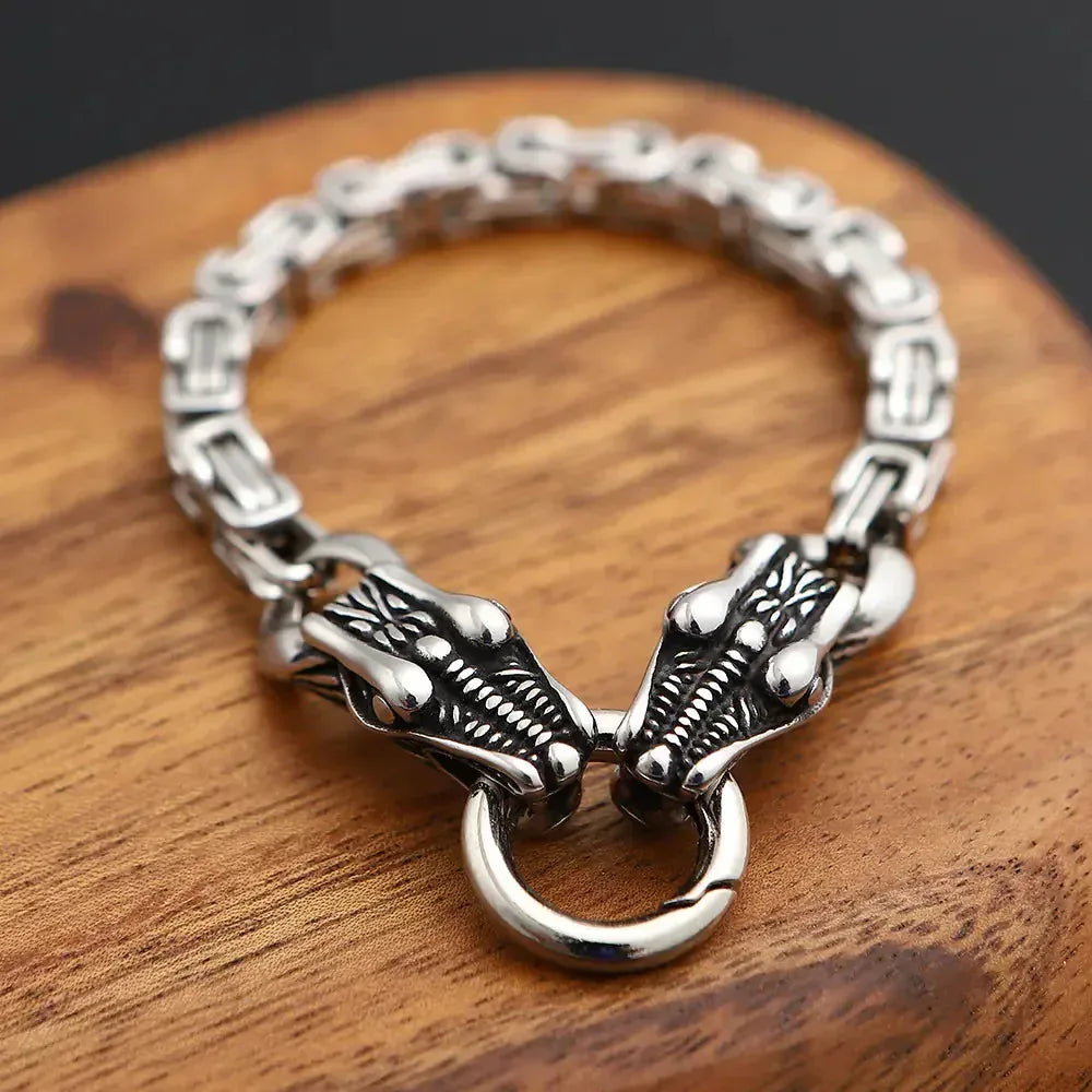 Nordic Dragon Bracelet - Sorceress Sanctuary With stainless steel ring / 19cm-With stainless steel ring / 21cm-With stainless steel ring / 23cm-Matching gold ring / 23cm-Matching gold ring / 19cm