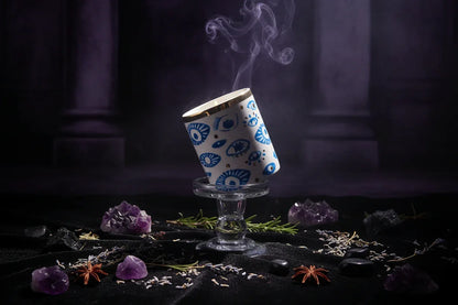 Nordic Evil Eye Tableware - Sorceress Sanctuary Figure / Small eye jar-Figure / Handprint Cup and Saucer-Figure / Handprint 8 inch disc-Figure / Eyes 8 inch plate-Figure / Eyes 10 inch plate