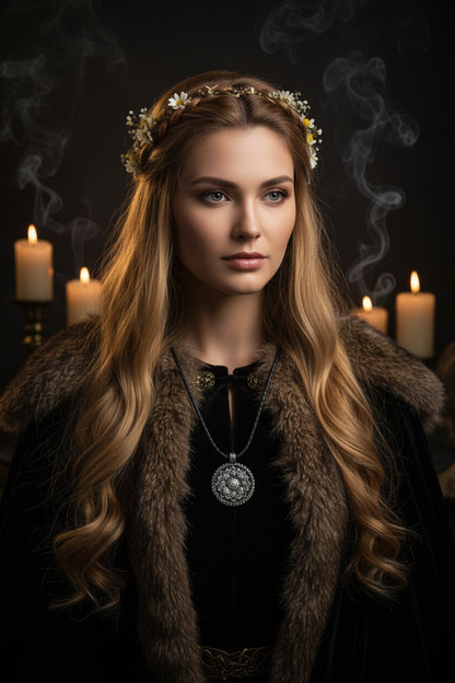 Double-Sided Nordic Mythology Flower Pendant Necklace Sorceress Sanctuary