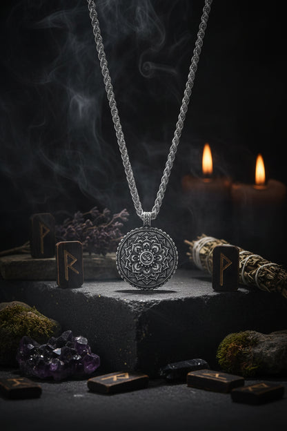 Double-Sided Nordic Mythology Flower Pendant Necklace Sorceress Sanctuary