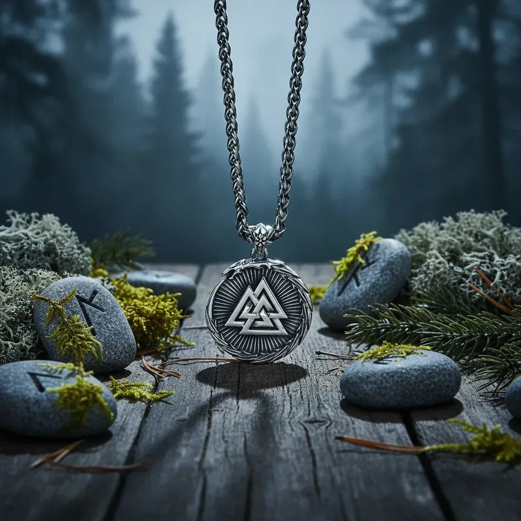 Nordic Knot Necklace - Sorceress Sanctuary Pendant + 5mm70cm black silver ring chain-Pendant + 5mm70cm black silver wheat chain-Single pendant