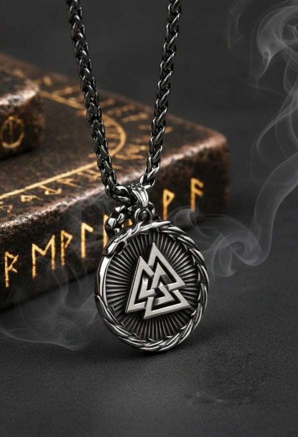 Nordic Knot Necklace - Sorceress Sanctuary Pendant + 5mm70cm black silver ring chain-Pendant + 5mm70cm black silver wheat chain-Single pendant