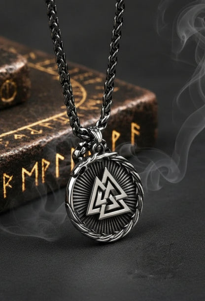 Nordic Knot Necklace - Sorceress Sanctuary Pendant + 5mm70cm black silver ring chain-Pendant + 5mm70cm black silver wheat chain-Single pendant