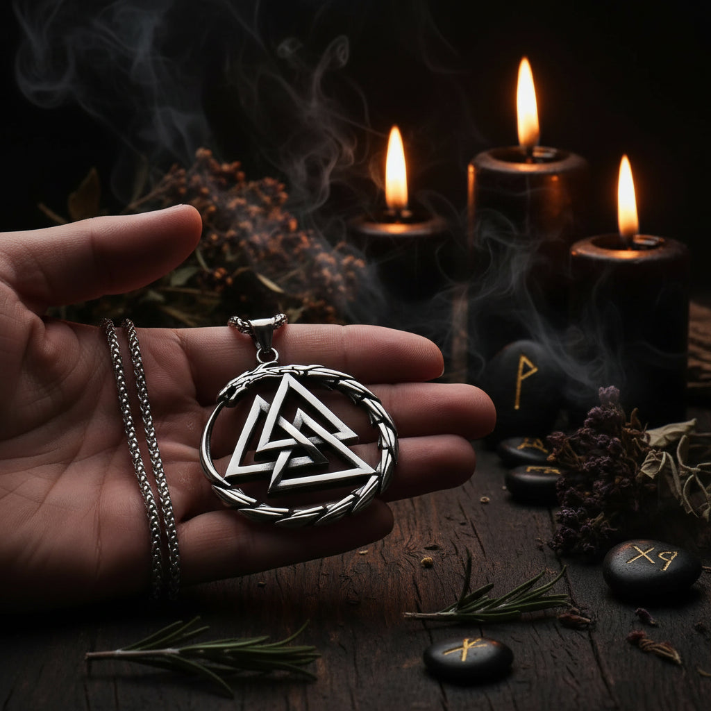Nordic Viking Triangle Snake Rune Pendant Necklace Sorceress Sanctuary