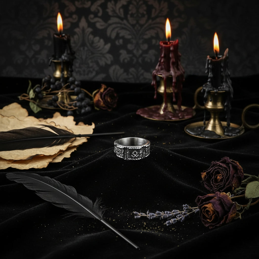 Men's Retro Viking Text Titanium Steel Ring Sorceress Sanctuary