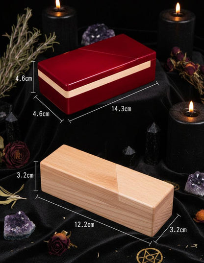 Red and wooden rectangular boxes with dimensions labeled on a white background