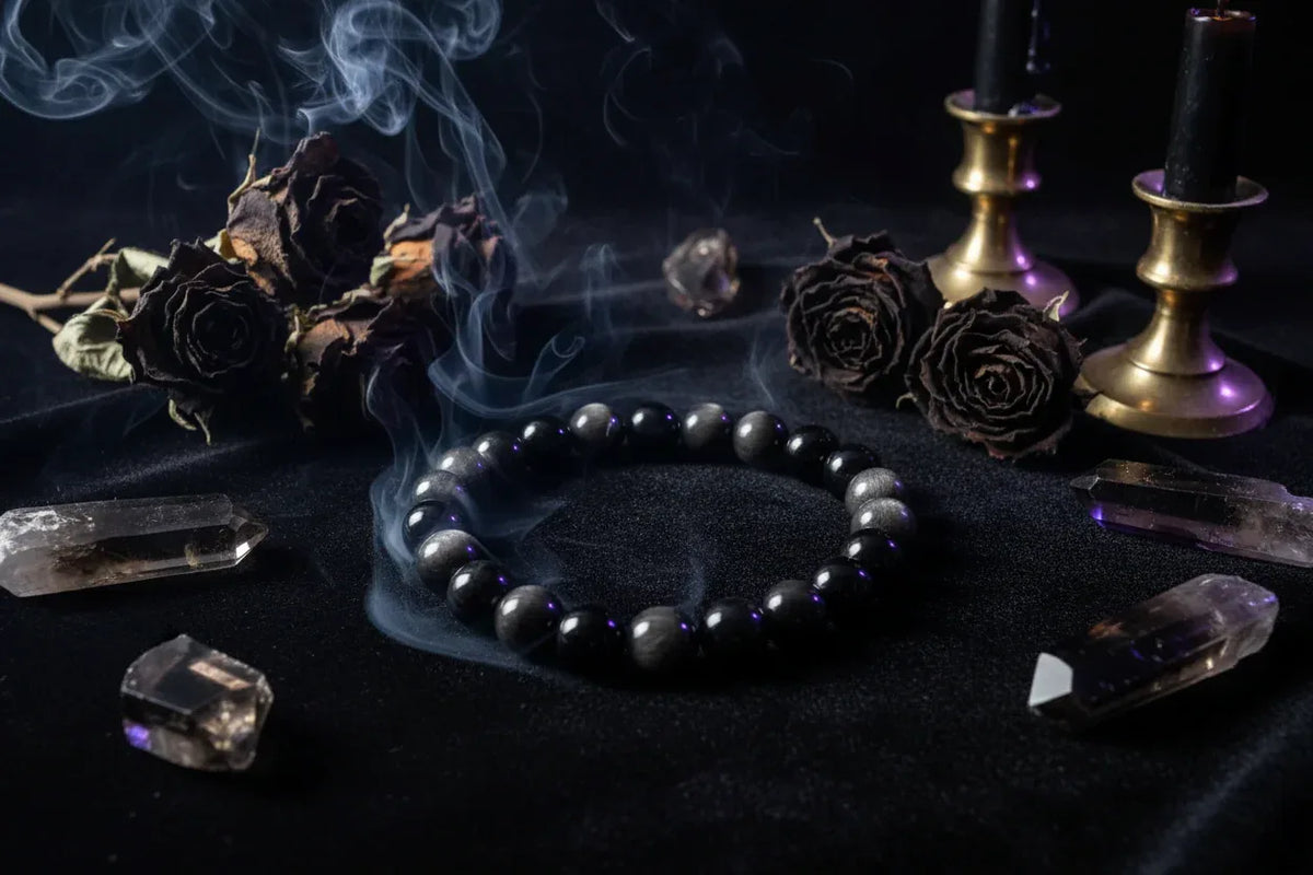 Obsidian Bracelet - Sorceress Sanctuary Silver Stone / 10mm-Silver Stone / 12mm