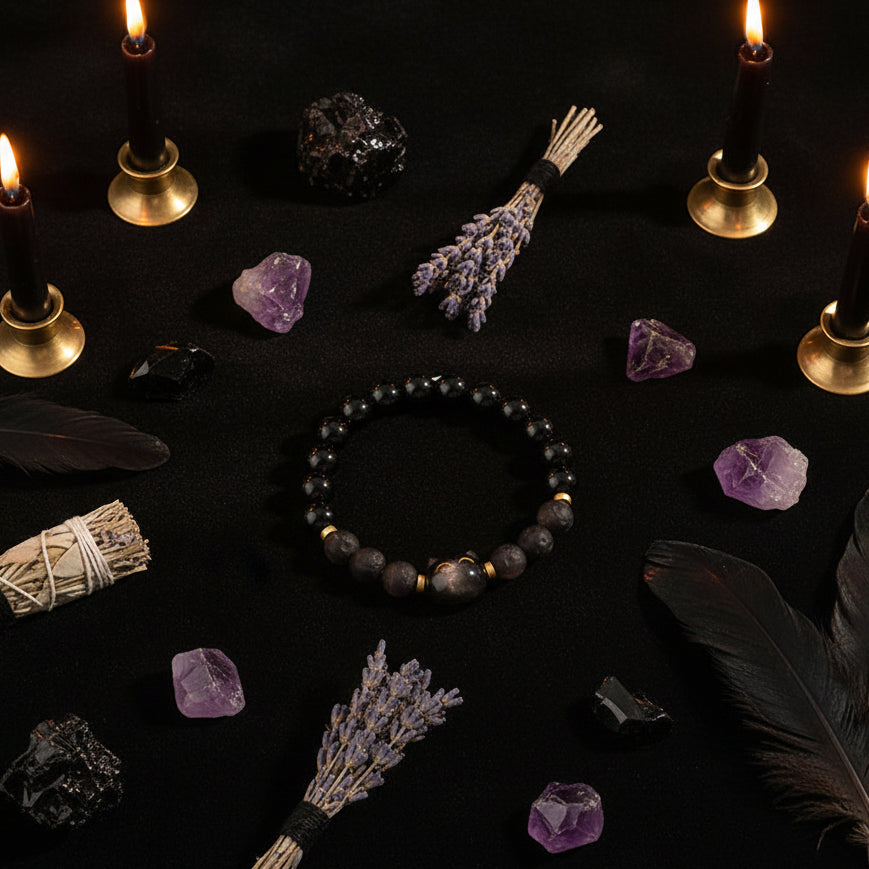 Obsidian Cat Bracelet - Sorceress Sanctuary Obsidian 8mm  