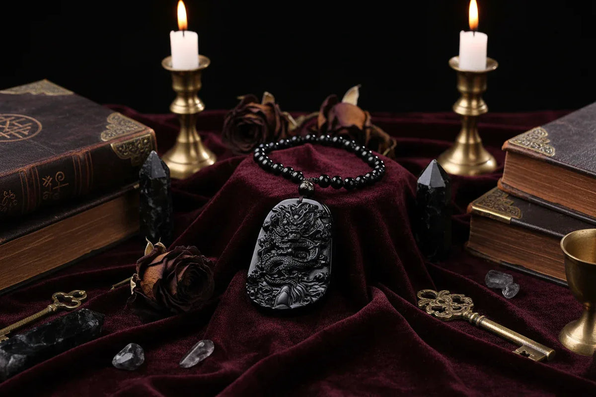Obsidian Dragon Necklace - Sorceress Sanctuary Black Guan Gong-Black Double Pixiu-Black Single Pixiu-Black Big Belly Buddha-Black Lotus Guanyin