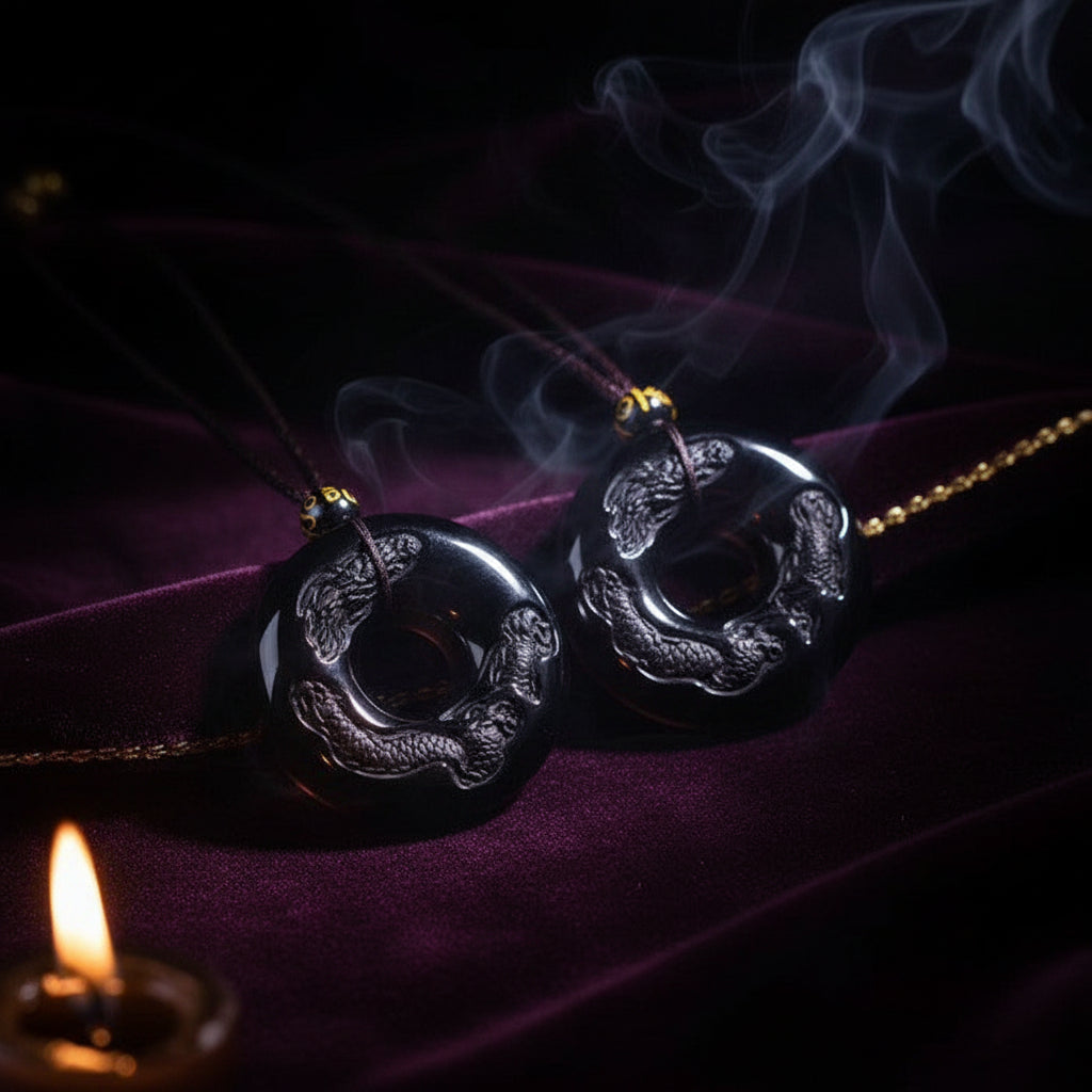 Obsidian Dragon & Phoenix Necklace - Sorceress Sanctuary Long-Phoenix  