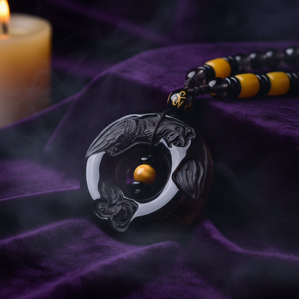 Obsidian Dragon & Phoenix Necklace - Sorceress Sanctuary Long-Phoenix  