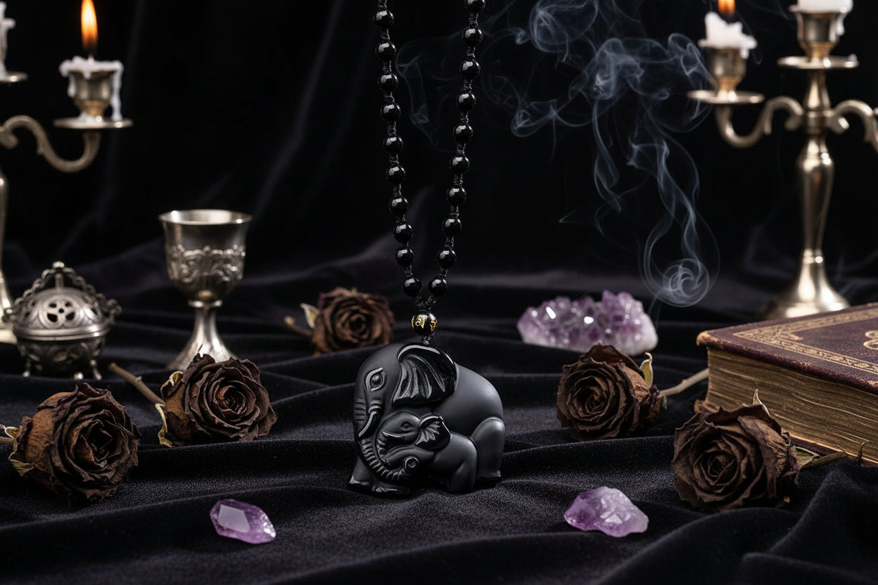 Obsidian Elephants Necklace - Sorceress Sanctuary Black