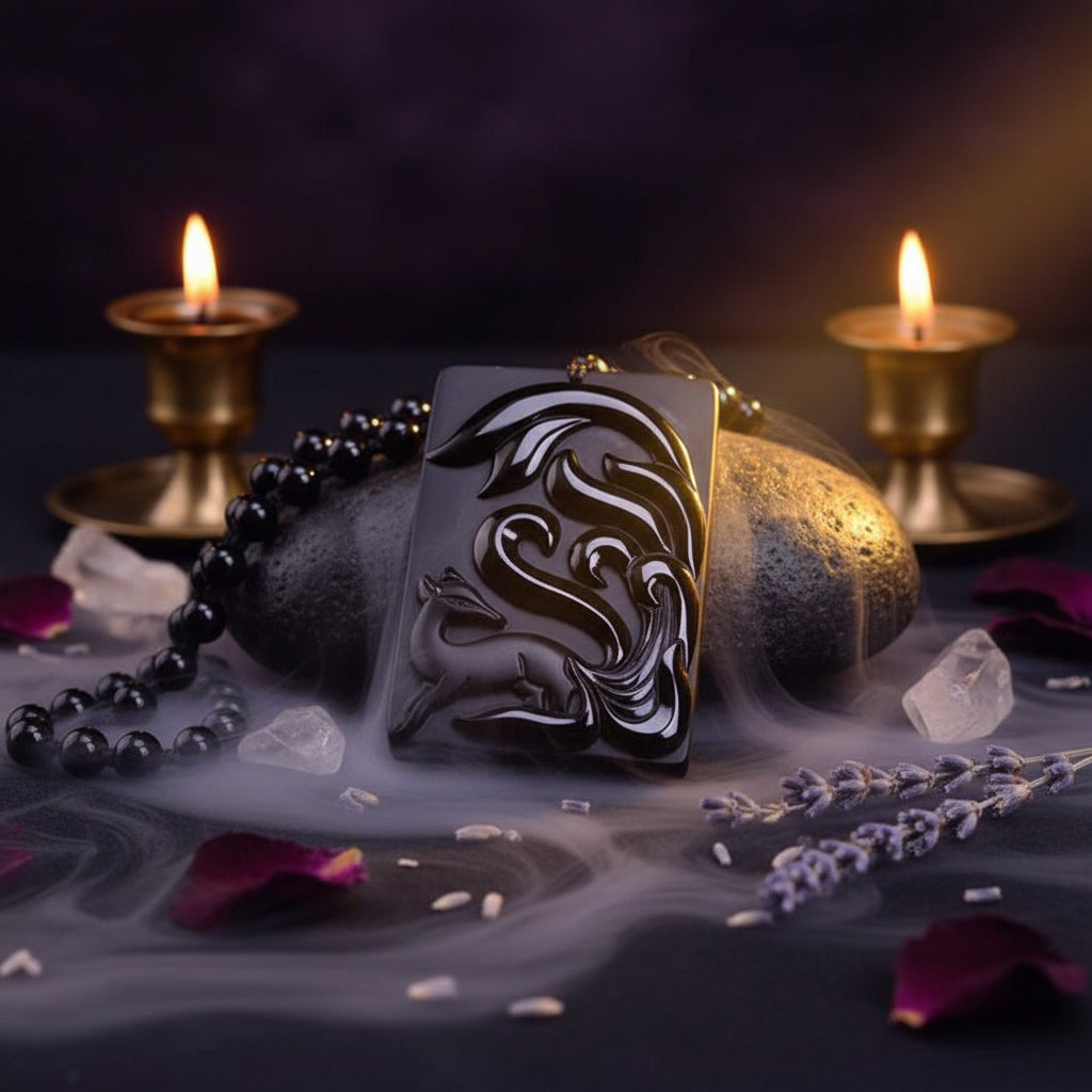 Obsidian Fox Necklace - Sorceress Sanctuary Fox  