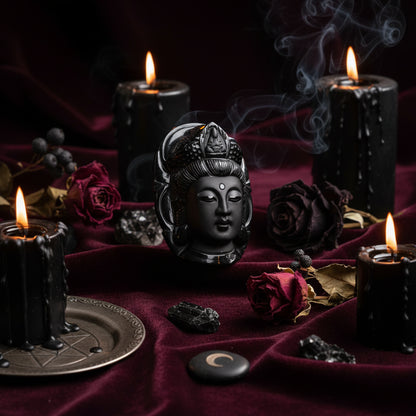 Obsidian Guanyin Necklace - Sorceress Sanctuary Pendant+rope