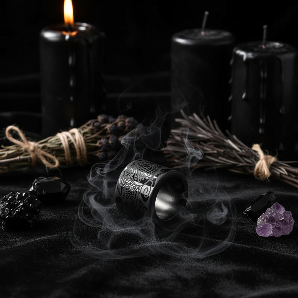 Natural Obsidian Ring for Men Sorceress Sanctuary