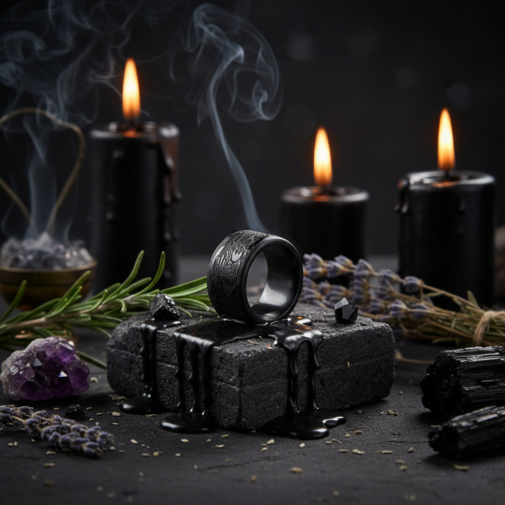 Natural Obsidian Ring for Men Sorceress Sanctuary
