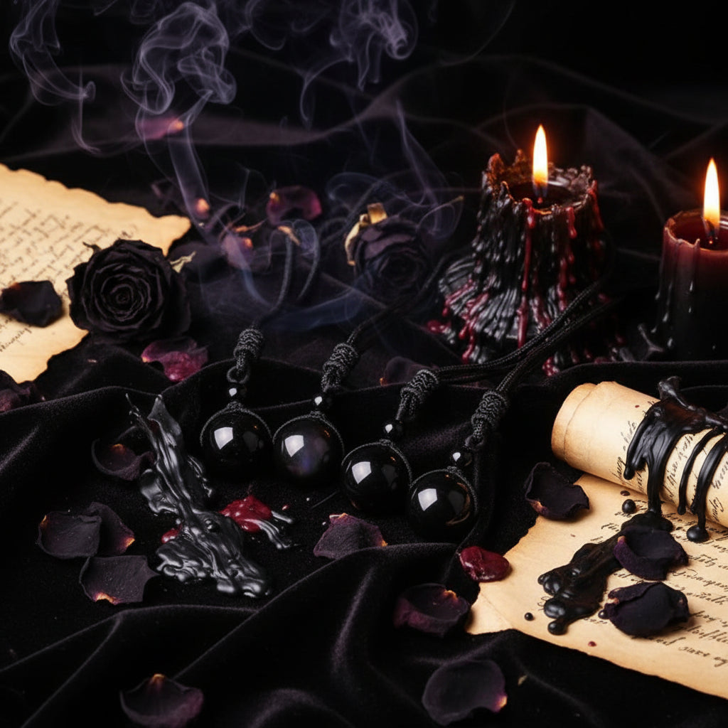 Obsidian Amulet - Sorceress Sanctuary Coffee rope / 14mm-Coffee rope / 18mm-Black rope / 18mm-Black rope / 14mm-Black rope / 16mm