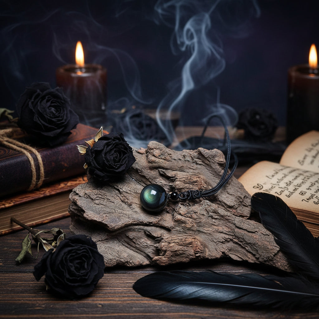 Obsidian Amulet - Sorceress Sanctuary Coffee rope / 14mm-Coffee rope / 18mm-Black rope / 18mm-Black rope / 14mm-Black rope / 16mm