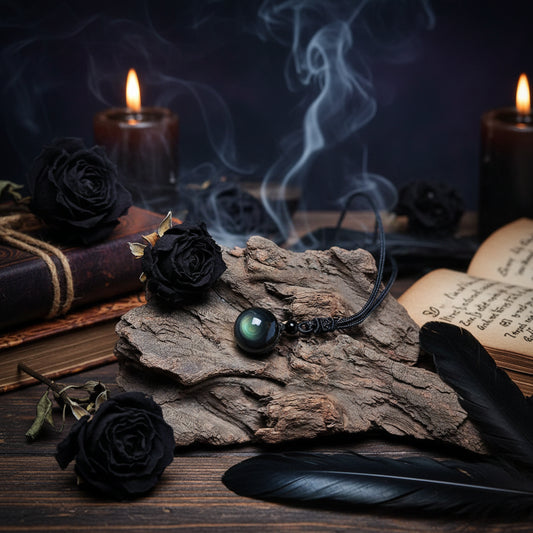 Obsidian Amulet - Sorceress Sanctuary Coffee rope / 14mm-Coffee rope / 18mm-Black rope / 18mm-Black rope / 14mm-Black rope / 16mm