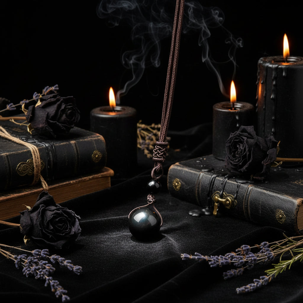 Obsidian Amulet - Sorceress Sanctuary Coffee rope / 14mm-Coffee rope / 18mm-Black rope / 18mm-Black rope / 14mm-Black rope / 16mm
