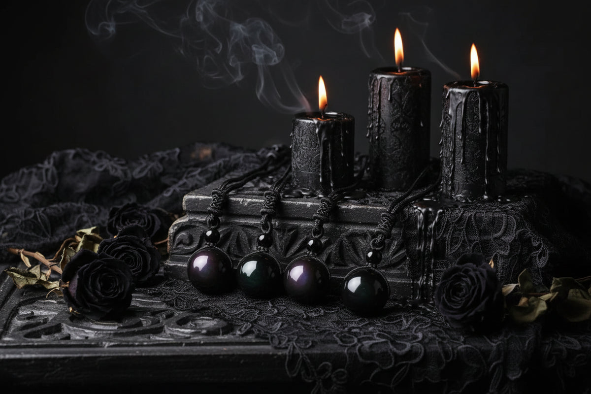 Obsidian Amulet - Sorceress Sanctuary Coffee rope / 14mm-Coffee rope / 18mm-Black rope / 18mm-Black rope / 14mm-Black rope / 16mm