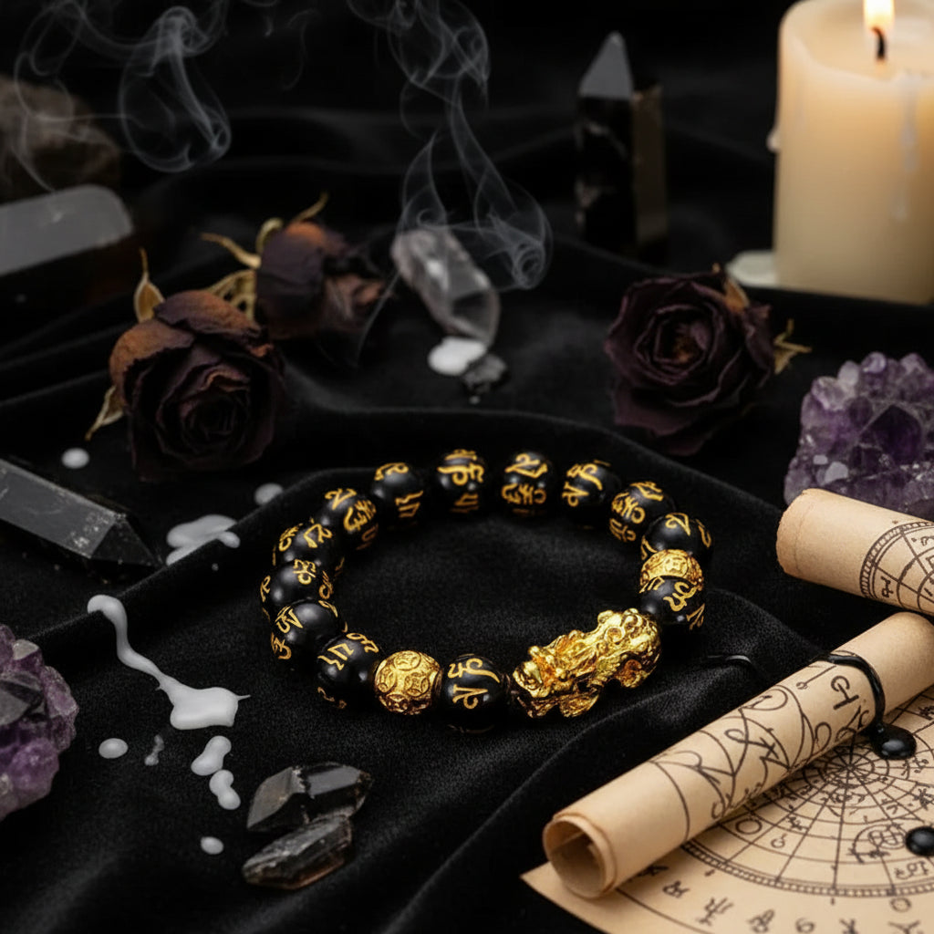 Obsidian Buddha Bead Bracelet | Wealth & Strength - Sorceress Sanctuary Thousand wild animals