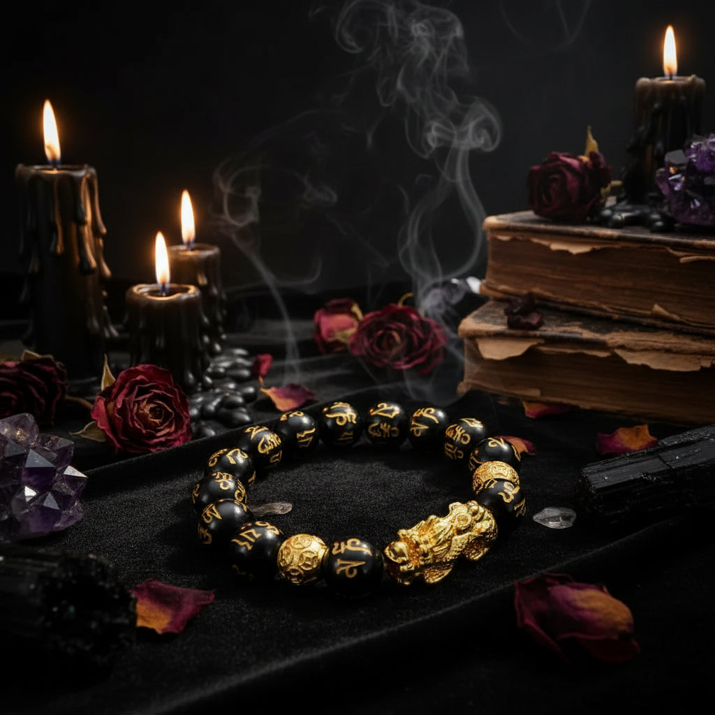 Obsidian Buddha Bead Bracelet | Wealth & Strength - Sorceress Sanctuary Thousand wild animals