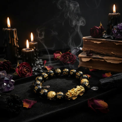 Obsidian Buddha Bead Bracelet | Wealth & Strength - Sorceress Sanctuary Thousand wild animals