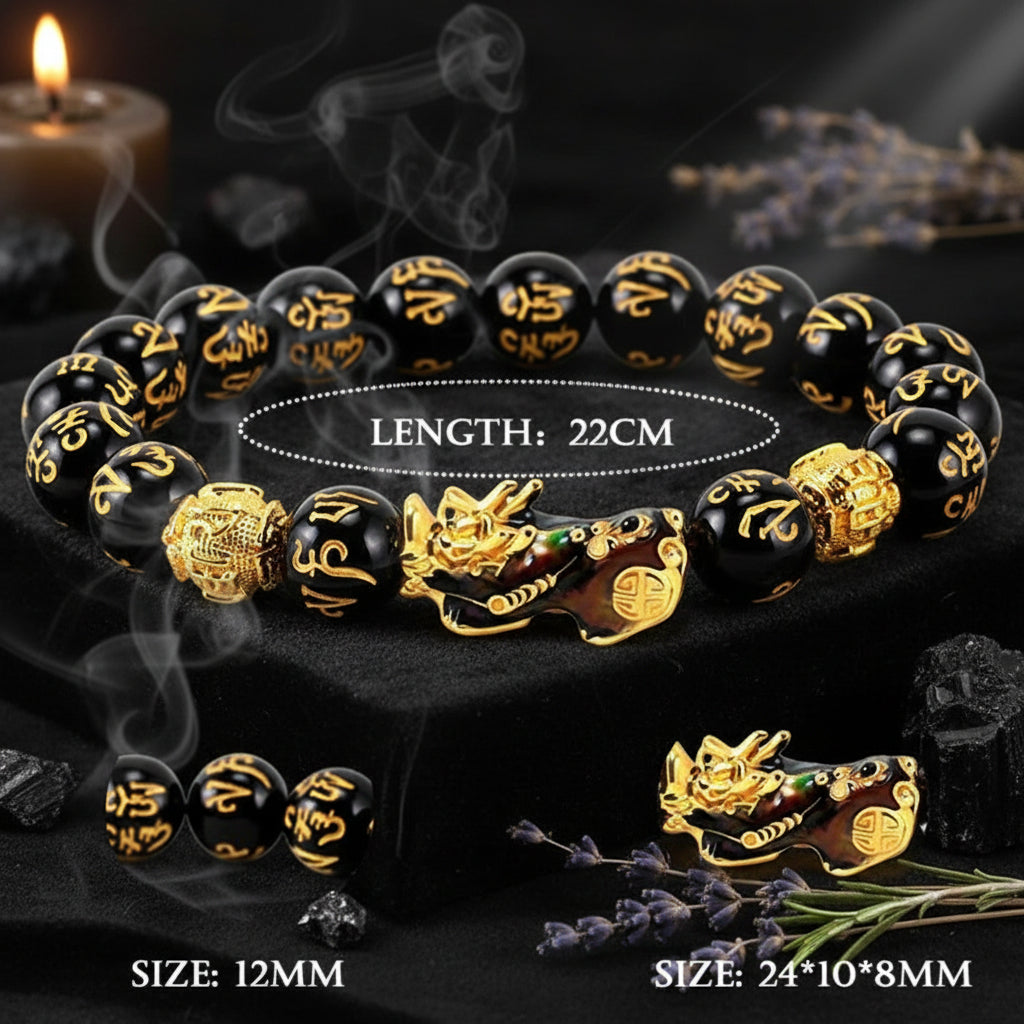 Obsidian Buddha Bead Bracelet | Wealth & Strength - Sorceress Sanctuary Thousand wild animals