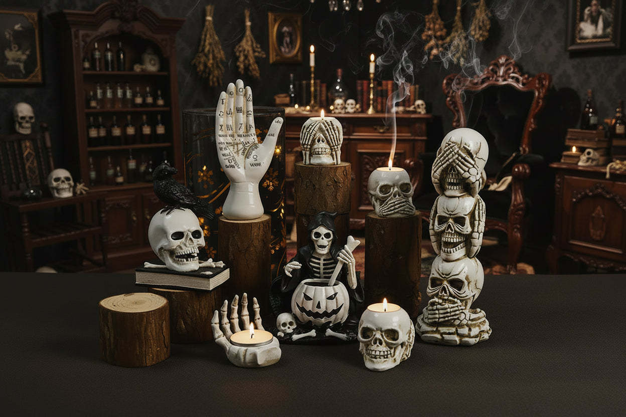 Occult Candle Holders - Sorceress Sanctuary Crow-Three No A-Three No B-Hand-Candlestick