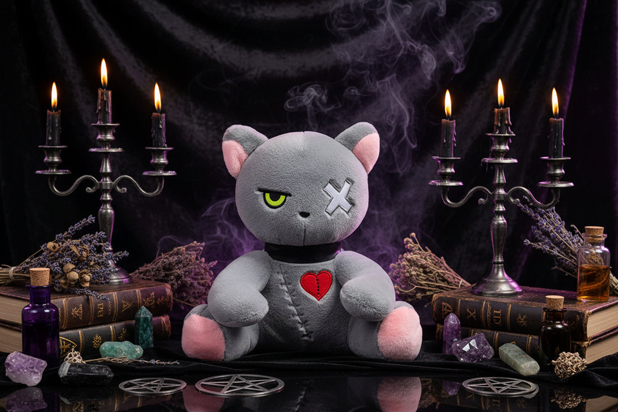 Occult Cat Plushie - Sorceress Sanctuary Black Dark Cat / 25cm  0.2kg-Black Dark Cat / 35cm  0.35kg-Pink cute cat / 25cm  0.2kg-Pink cute cat / 35cm  0.35kg-Grey upset cat / 25cm  0.2kg