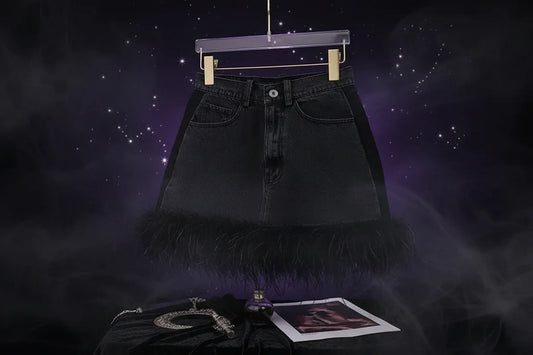Ostrich Denim Skirt - Sorceress Sanctuary Black / S-Black / M-Black / L