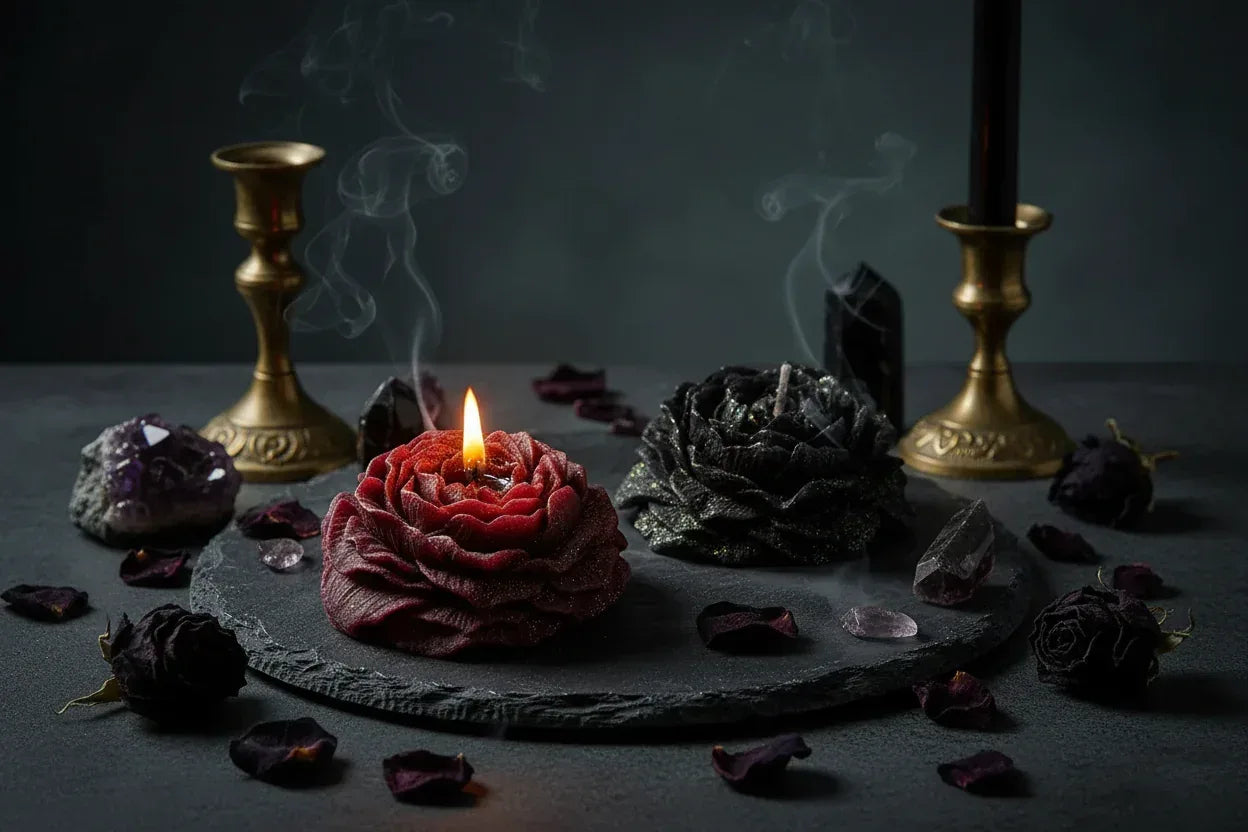 Peony Rose Candle - Sorceress Sanctuary Gardenia-Ebony Rose-Snow Mountain Pine Forest-Peach Oolong-English Pear Freesia