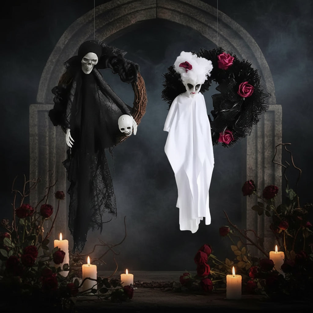 Black and White Ghost Door Hanger - Sorceress Sanctuary White-Black