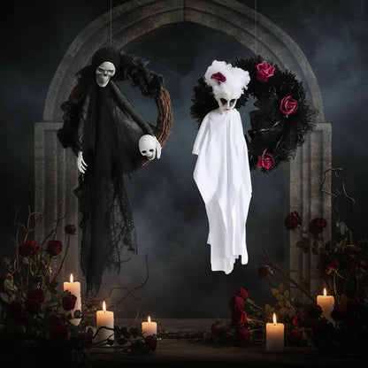 Black and White Ghost Door Hanger - Sorceress Sanctuary White-Black