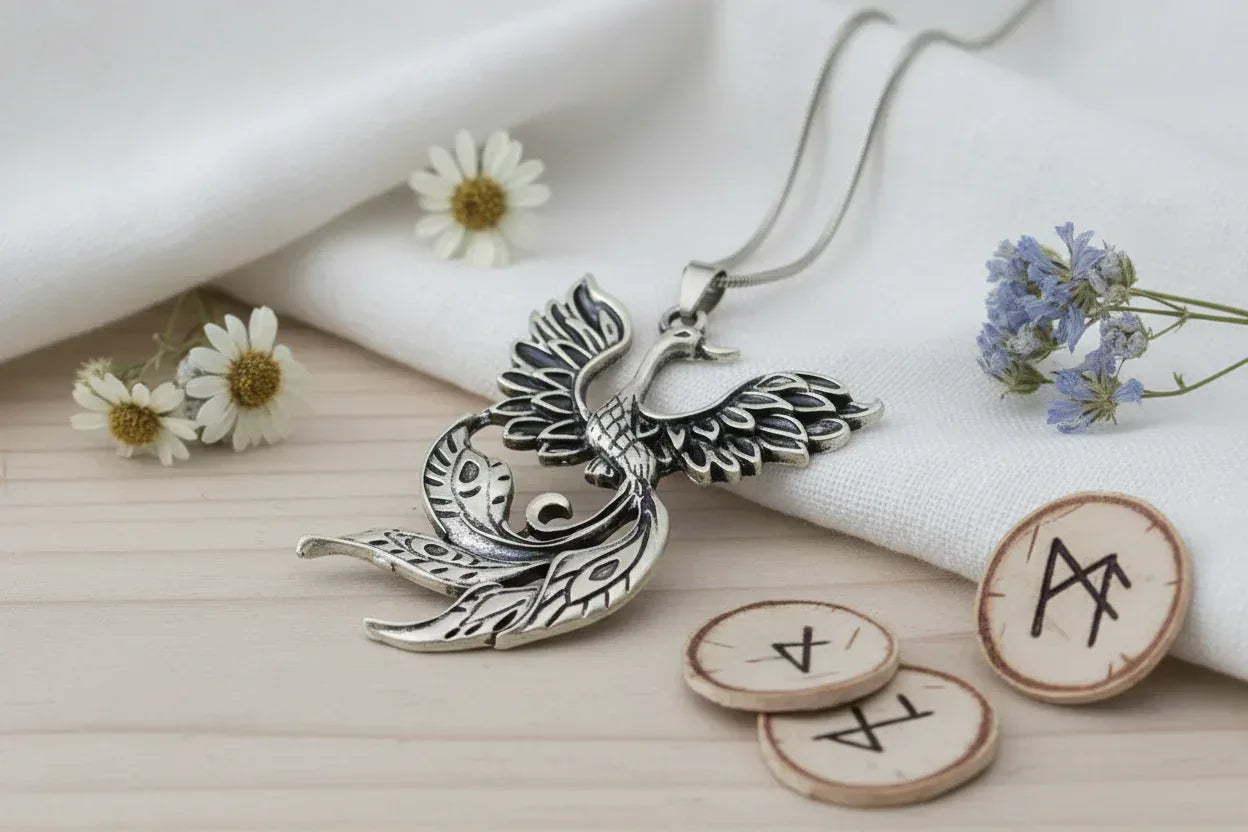 Phoenix Necklace - Sorceress Sanctuary Ancient bronze + snake bone chain-Ancient Silver + snake bone chain-Ancient bronze + wax rope-Ancient Silver + wax rope
