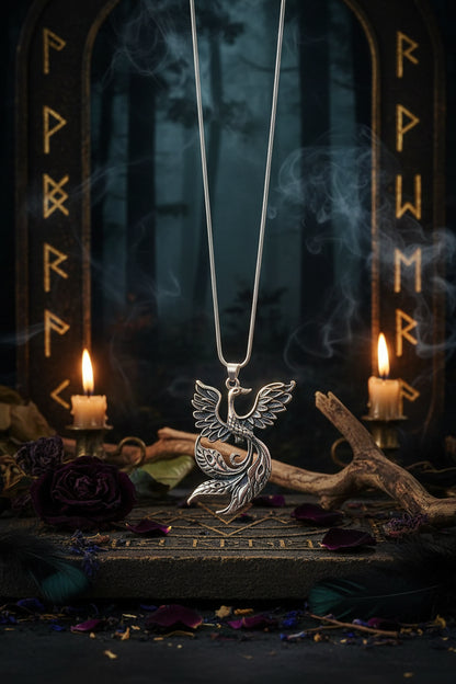 Phoenix Necklace - Sorceress Sanctuary Ancient bronze + snake bone chain-Ancient Silver + snake bone chain-Ancient bronze + wax rope-Ancient Silver + wax rope
