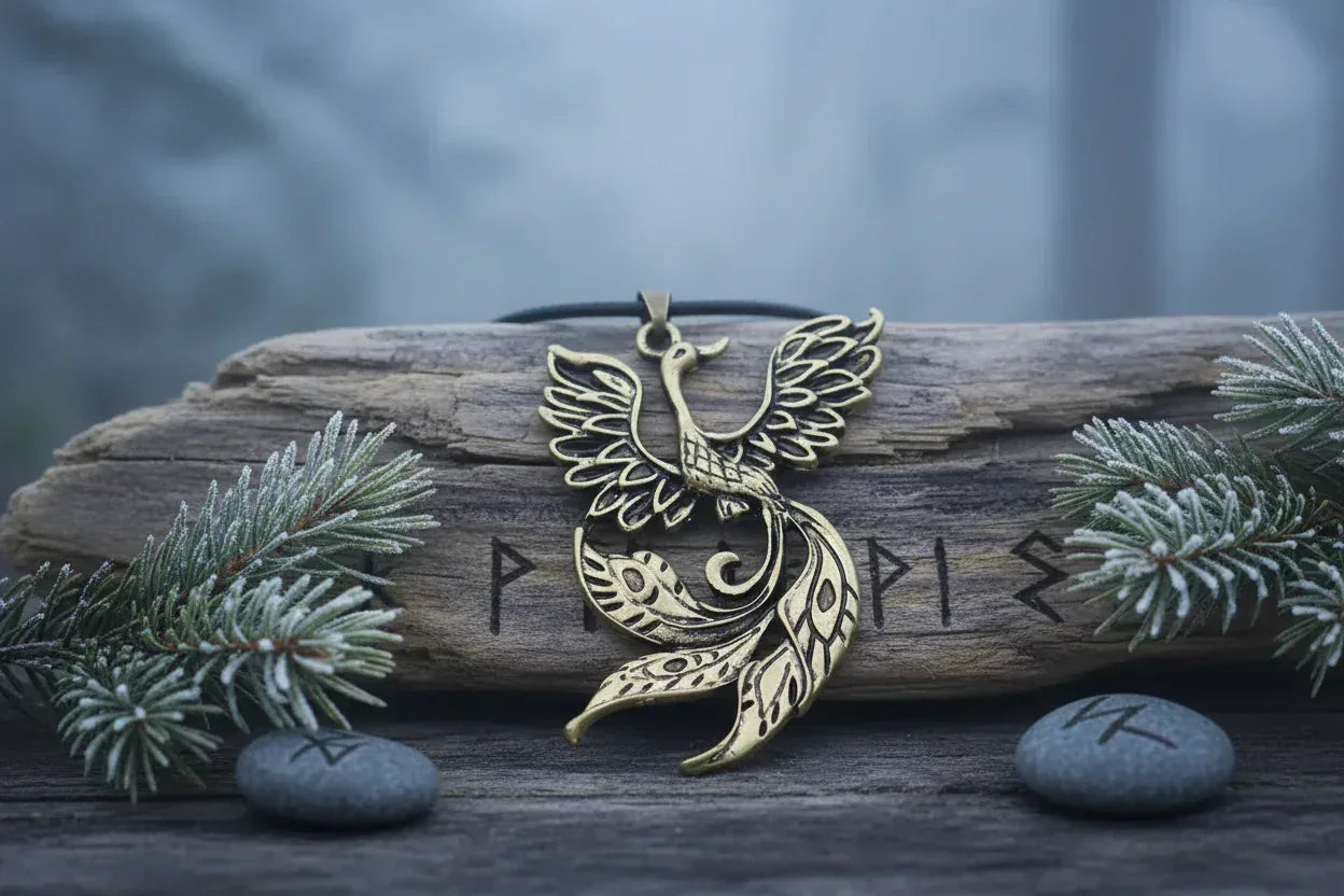 Phoenix Necklace - Sorceress Sanctuary Ancient bronze + snake bone chain-Ancient Silver + snake bone chain-Ancient bronze + wax rope-Ancient Silver + wax rope