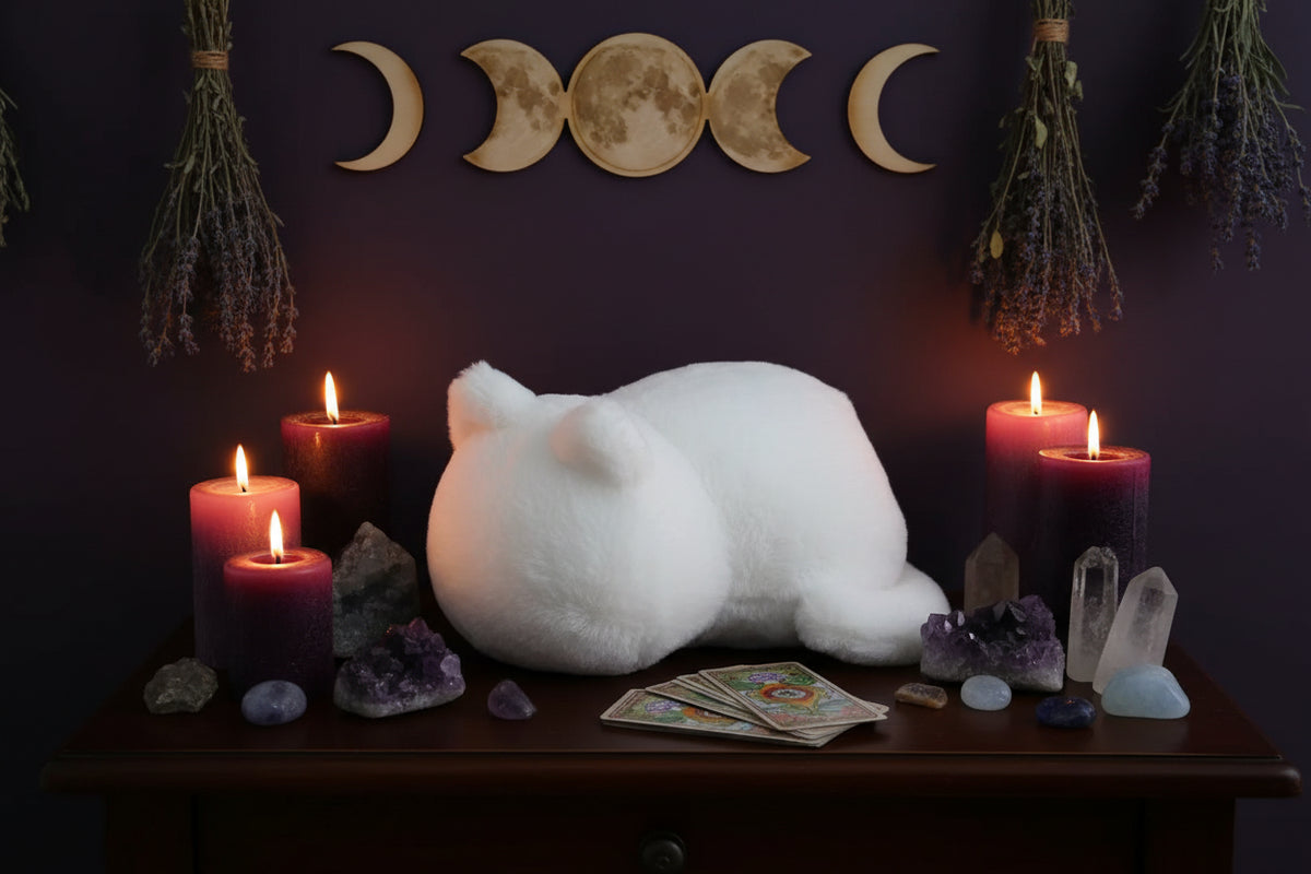 Plush Cat Pillow - Sorceress Sanctuary White-Black-Grey