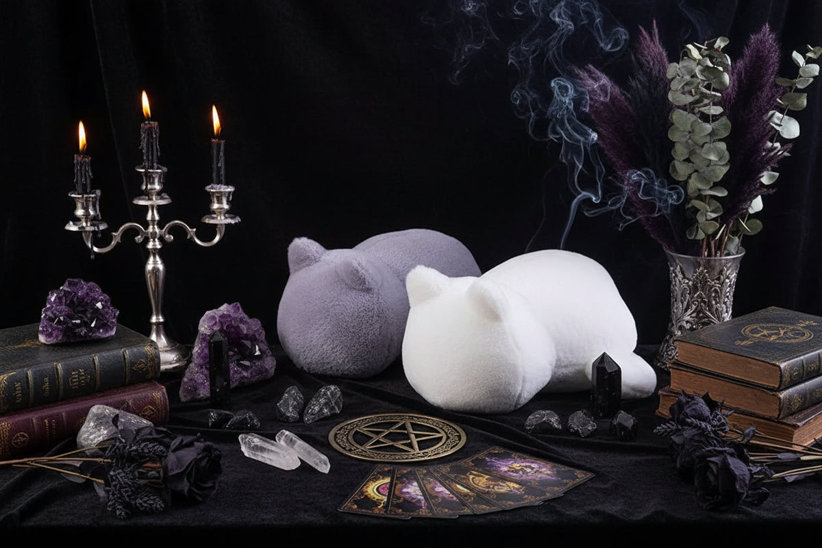Plush Cat Pillow - Sorceress Sanctuary White-Black-Grey