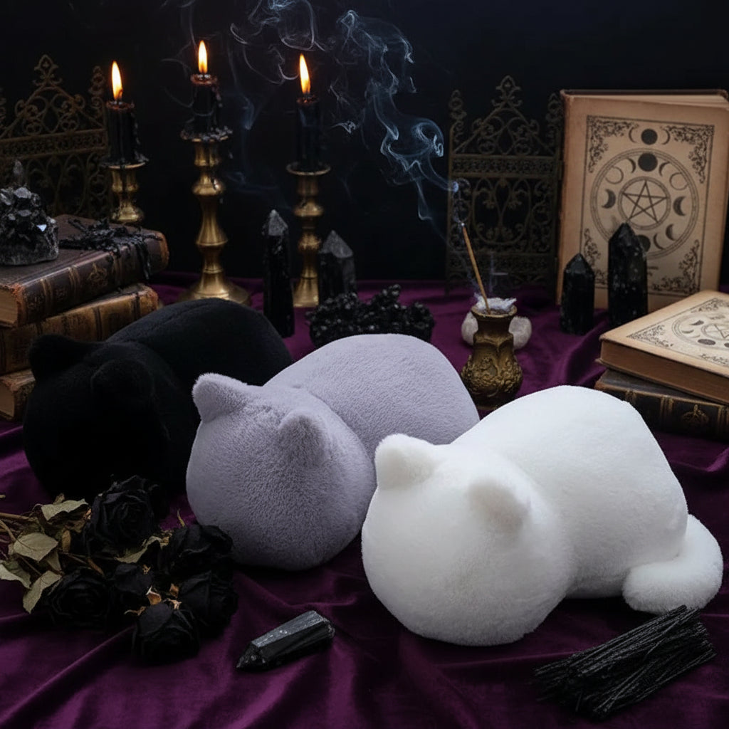 Plush Cat Pillow - Sorceress Sanctuary White-Black-Grey