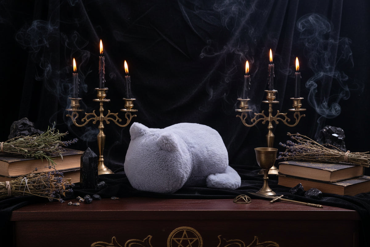 Plush Cat Pillow - Sorceress Sanctuary White-Black-Grey