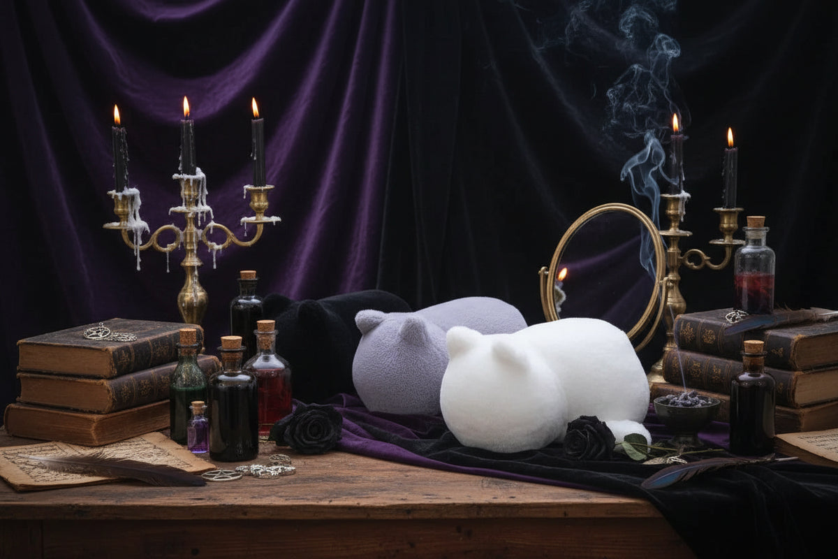 Plush Cat Pillow - Sorceress Sanctuary White-Black-Grey